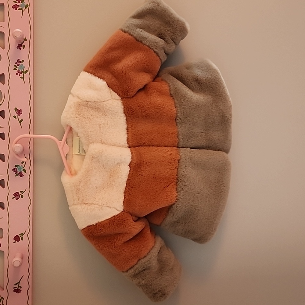 NWOT Pink and Gray Fur Coat, First Impressions, 6-9 months